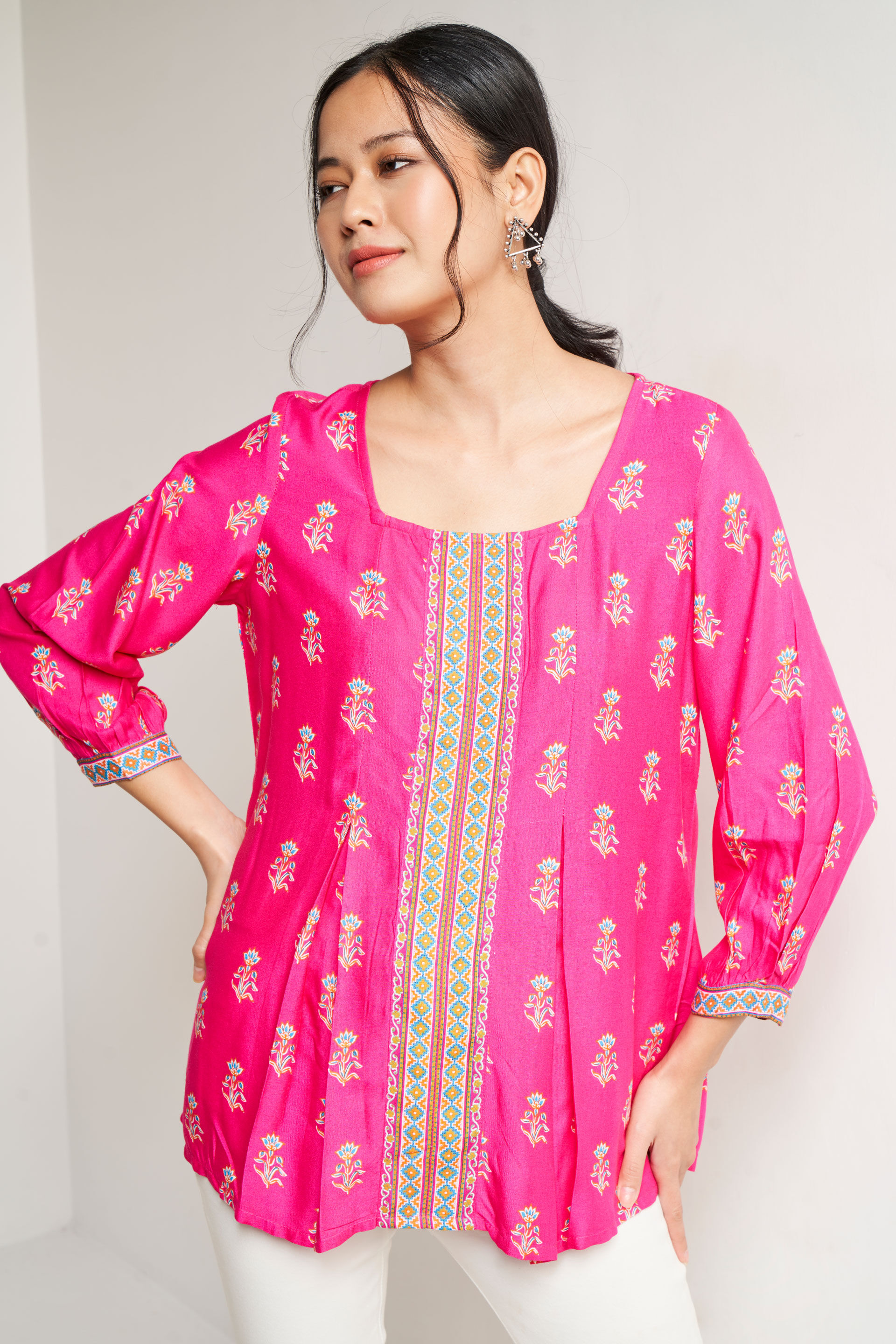 Buy Pink Ethnic Motifs Peplum Top Online at Best Price at Global